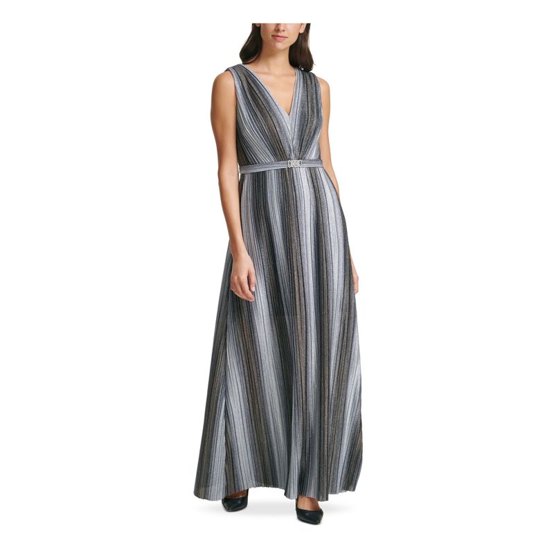 Vince Camuto Womens Silver Sleeveless V Neck Full-Length Evening Dress 4